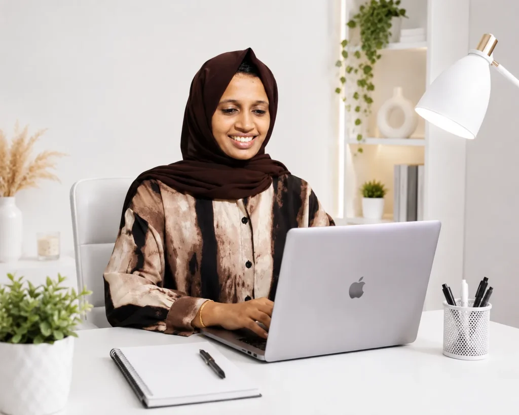 thasni who work with laptop