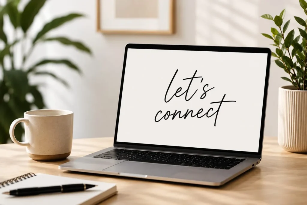 a laptop that convey the message of get in touch
